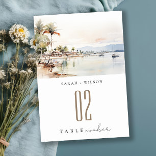 Numéro De Table Montego Bay Jamaïque Mariage de paysage aquarelle