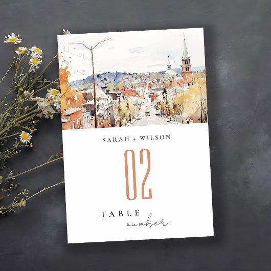 Numéro De Table Montpelier City Scape Vermont Watercolor Mariage