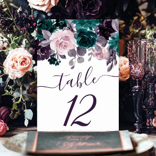 Numéro De Table Moody Boho Eggplant Purple et Turquoise Rose Gar