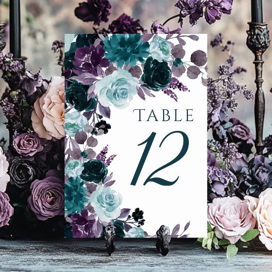 Numéro De Table Moody Boho | Floral Turquoise Turquoise et violet