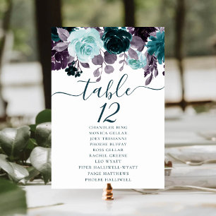 Numéro De Table Moody Boho Nom Turquoise et Turquoise Floral