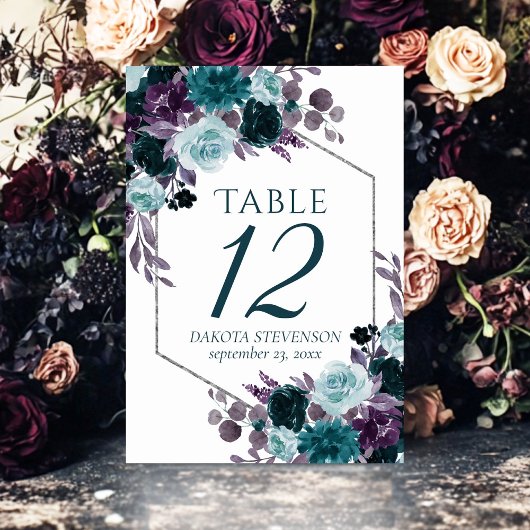 Numéro De Table Moody Boho | Turquoise Turquoise Flore foncé Perso