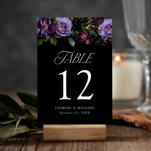 Numéro De Table Moody Gothic Purple Floral Mariage