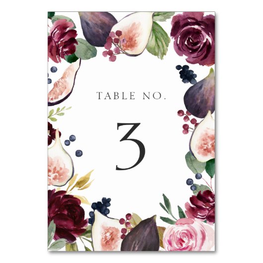 Numéro De Table Moody Plum Floral et Fig Mariage (Dos)