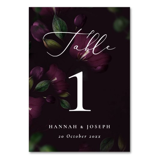 Numéro De Table Moody Purple Bloom Mariage de calligraphie gothiqu (Dos)
