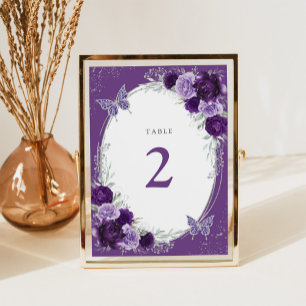 Numéro De Table Moody Purple Silver Quinceanera Floral Anniversair