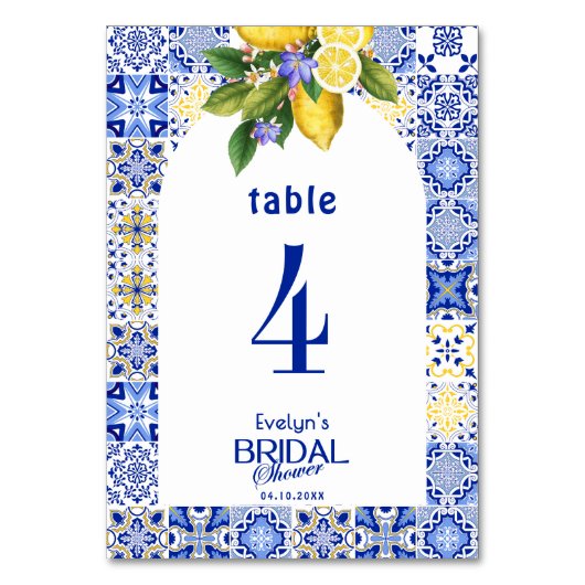 Numéro De Table Mosaïque italienne Carrelage bleu et Fête des mari (Par défaut)