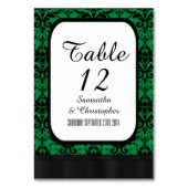 Numéro De Table Motif damassé vert et noir (Dos)