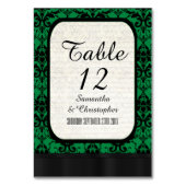 Numéro De Table Motif damassé vert et noir (Dos)