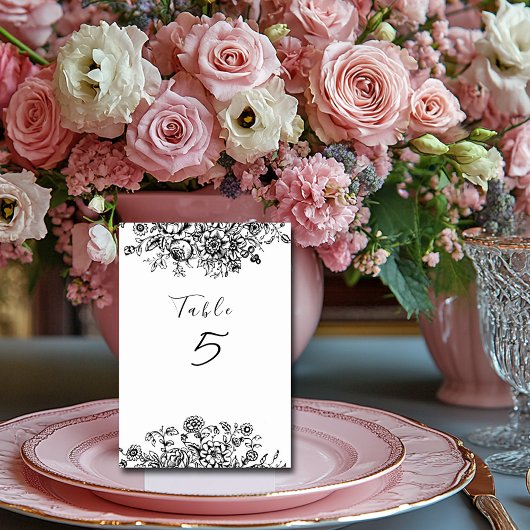 Numéro De Table Motif de toile Floral Blanc Noir