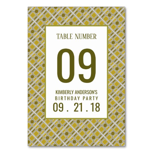 Numéro De Table Motif géométrique doré, Tableau d'Anniversaire mod (Dos)