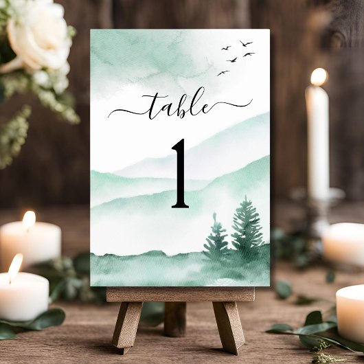 Numéro De Table Mountain Rustic Watercolor Mariage