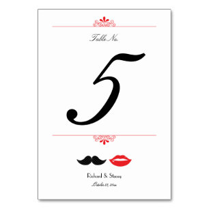 Numéro De Table Moustache rouge, noir et blanc et Mariage des lèvr