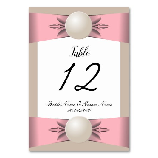 Numéro De Table Muet et Tan Pearl Ribbon Mariage (Par défaut)