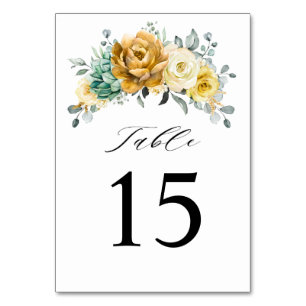 Numéro De Table Mustard Jaune Floral Sage Vert Mariage moderne