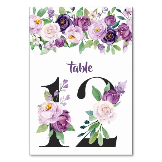 Numéro De Table N°12 Roses aquarelles violettes et lavande (Par défaut)