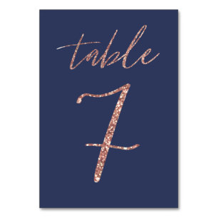 Numéro De Table N° 7 - Mariage Paillettes Glam Rose Gold et Bleu