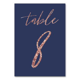 Numéro De Table N° 8 - Glam Glitter Rose Gold et Bleu Mariage