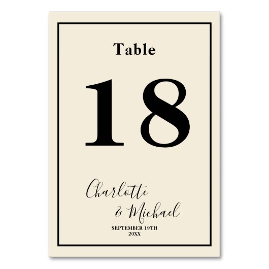 Numéro De Table Natural White Script Minimalist Wedding (Dos)