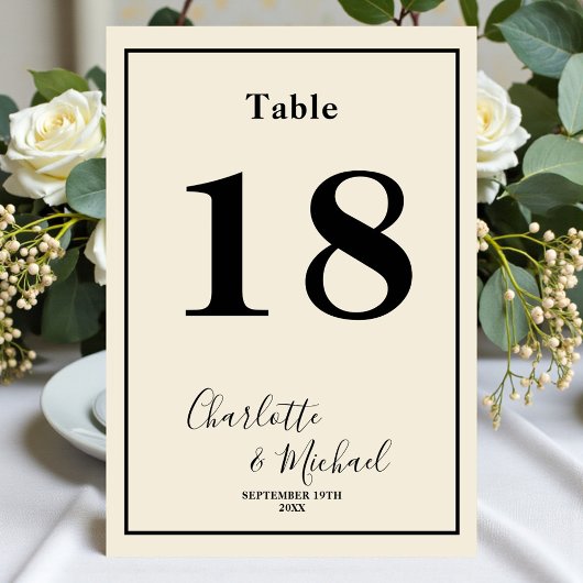 Numéro De Table Natural White Script Minimalist Wedding
