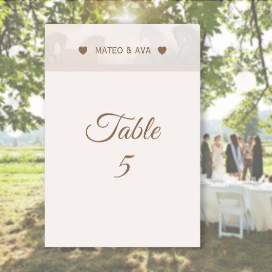 Numéro De Table Nature Chevaux Mariage Custom