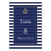 Numéro De Table Nautical Navy Stripes Gold WeddingNuméro de tablea (Dos)