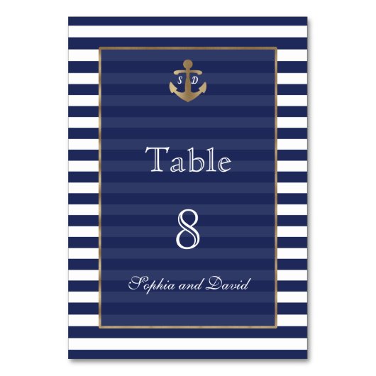 Numéro De Table Nautical Navy Stripes Gold WeddingNuméro de tablea (Par défaut)