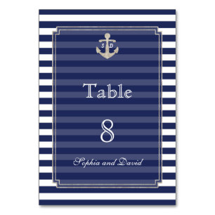 Numéro De Table Nautical Navy Stripes Silver WeddingNuméro de tabl
