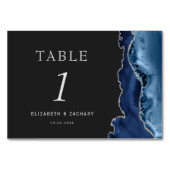 Numéro De Table Navy Blue Agate Argent Ardoise Noir Mariage (Dos)