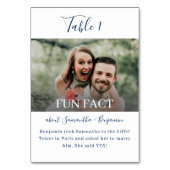 Numéro De Table Navy Blue Elegant Script Fun Facts Photo Mariage (Dos)