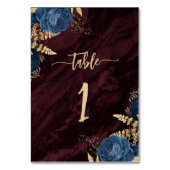 Numéro De Table Navy Blue Gold Floral Burgundy Wedding (Dos)