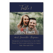 Numéro De Table Navy Blue & Gold Script Fun Facts Photo Wedding (Dos)