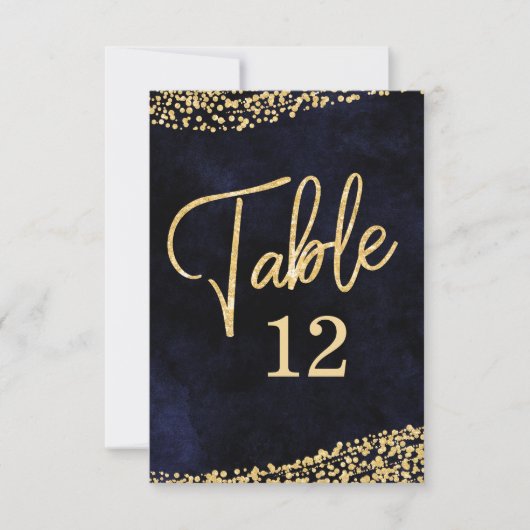 Numéro de table Navy Blue Watercolor & Gold (Devant)