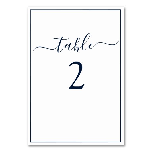 Numéro De Table Navy Blue White Calligraphie Script Mariage élégan (Dos)