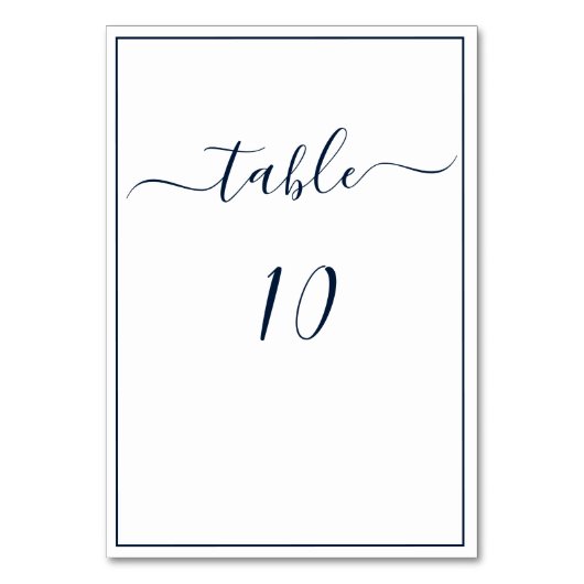Numéro De Table Navy Blue White Calligraphie Script Mariage élégan (Par défaut)