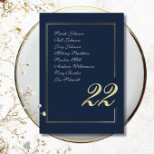 Numéro De Table Navy Gold Minimal Script Calligraphy Wedding
