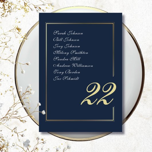 Numéro De Table Navy Gold Minimal Script Calligraphy Wedding