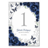 Numéro De Table Navy Silver Floral Quinceanera (Dos)