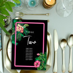 Numéro De Table Neon Pink Tropical Retro Wedding Programme<br><div class="desc">Une botanique tropicale néon rose moderne et rétro sur un arrière - plan noir. Un beau design mariage idéal pour l'été. Design plante tropical néon rose parfait avec palmiers, fleurs d'Hibiscus roses et fleurs de Plumerias Frangipanis. Les couleurs noir, rose et vert dominent ce néon rose tropical. La typographie calligraphique...</div>