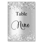 Numéro De Table Neuf 9 pailleté blanc argent calligraphie table (Dos)