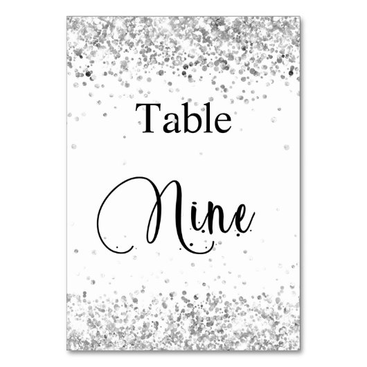 Numéro De Table Neuf 9 pailleté blanc argent calligraphie table (Par défaut)