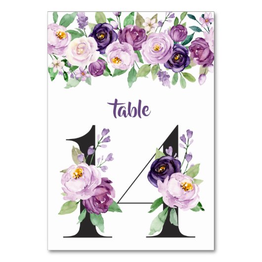 Numéro De Table No. 14 Roses d'aquarelle violet et lavande (Par défaut)