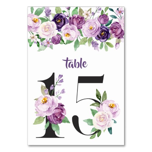 Numéro De Table No. 15 Roses d'aquarelle violet et lavande (Dos)