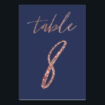 Numéro De Table No 8 - Rose de Parties scintillant de verre or et<br><div class="desc">Rose de Parties scintillant de verre Gold et Mariage bleu Carte numéro de table</div>
