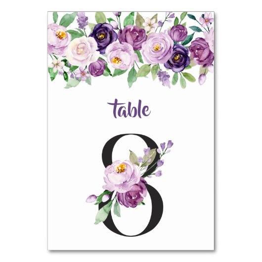 Numéro De Table No 8 Roses d'aquarelle violet et lavande (Dos)