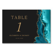 Numéro De Table Noces Bleu Turquoise Agate Or Sombre (Devant)