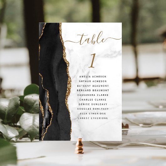 Numéro De Table Noces de marbre blanc agate or noir