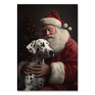 Numéro De Table Noël festif Dalmatien avec le Père Noël