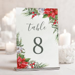 Numéro De Table Noël Poinsettia Hiver Botanique Verdure<br><div class="desc">De magnifiques numéros de table avec des illustrations d'aquarelle botanique peintes à la main de fleurs de poinsettia,  de verdure hivernale,  de branches de pin et d'épinette et de baies sèches.</div>