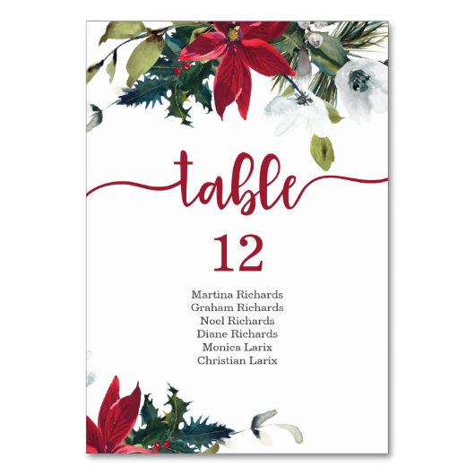 Numéro De Table Noël Poinsettia Nom de l'invité Numéro de tableau (Par défaut)